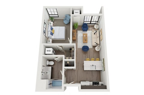 Floor plan for 1 bed, 1 bath, 646 sqft